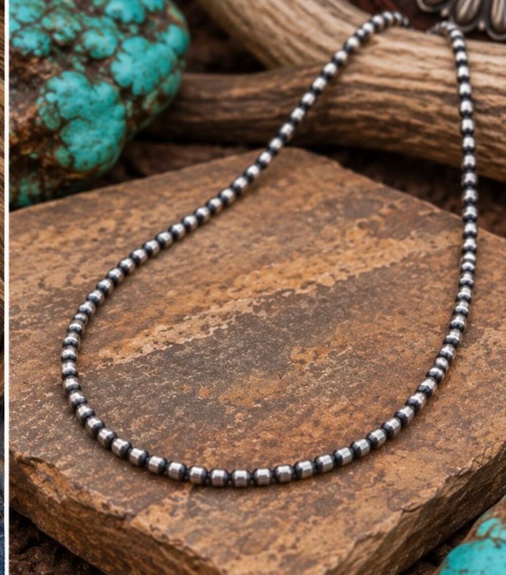 Southwestern 4mm Sterling Silver Pearl Bead Necklace – 16"